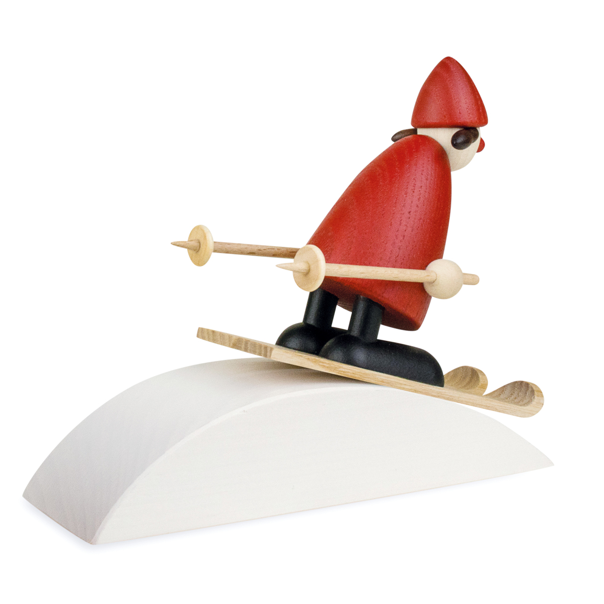 Mrs Claus on skis with snow hill, small