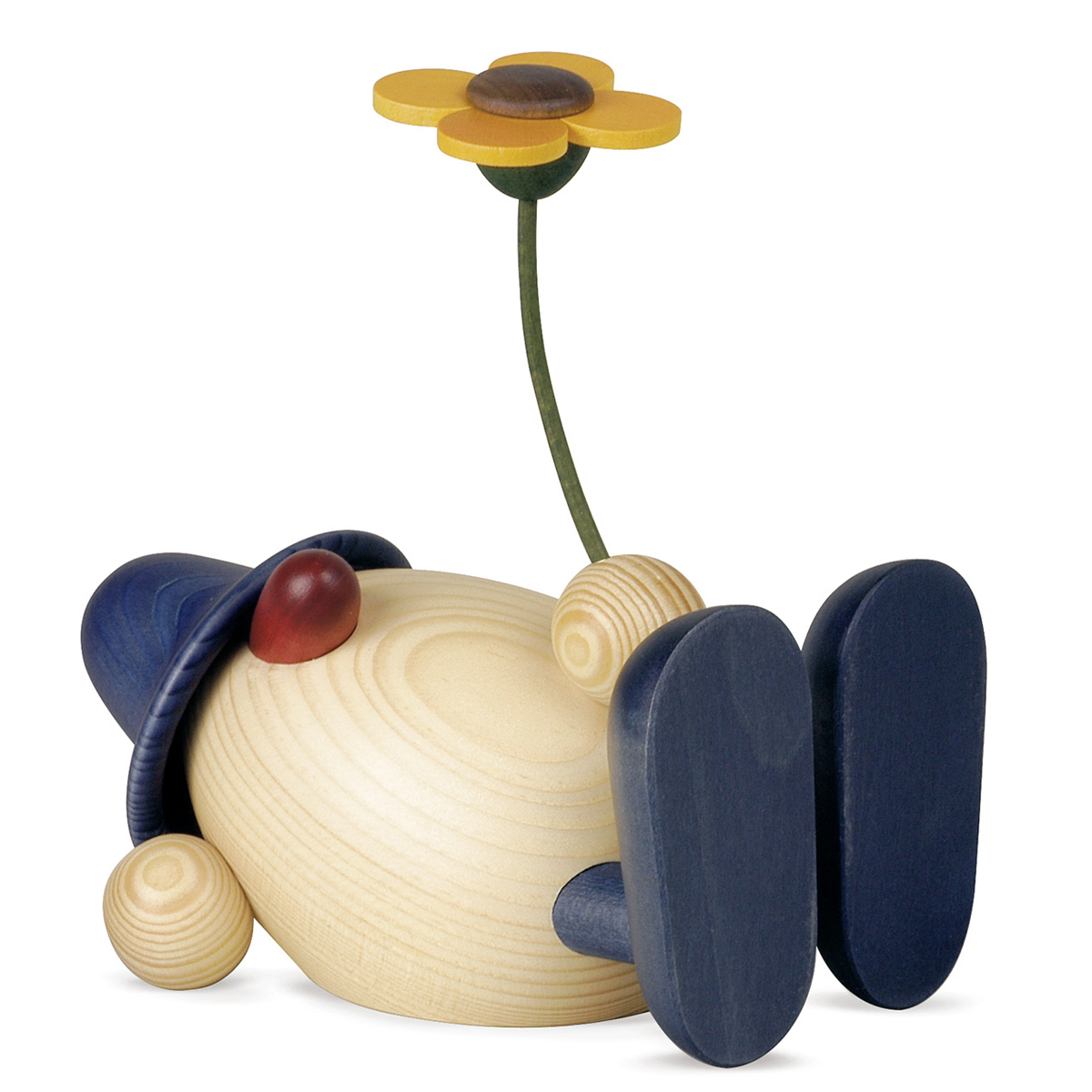 Eierkopf Vater Oskar mit Blume, liegend, blau