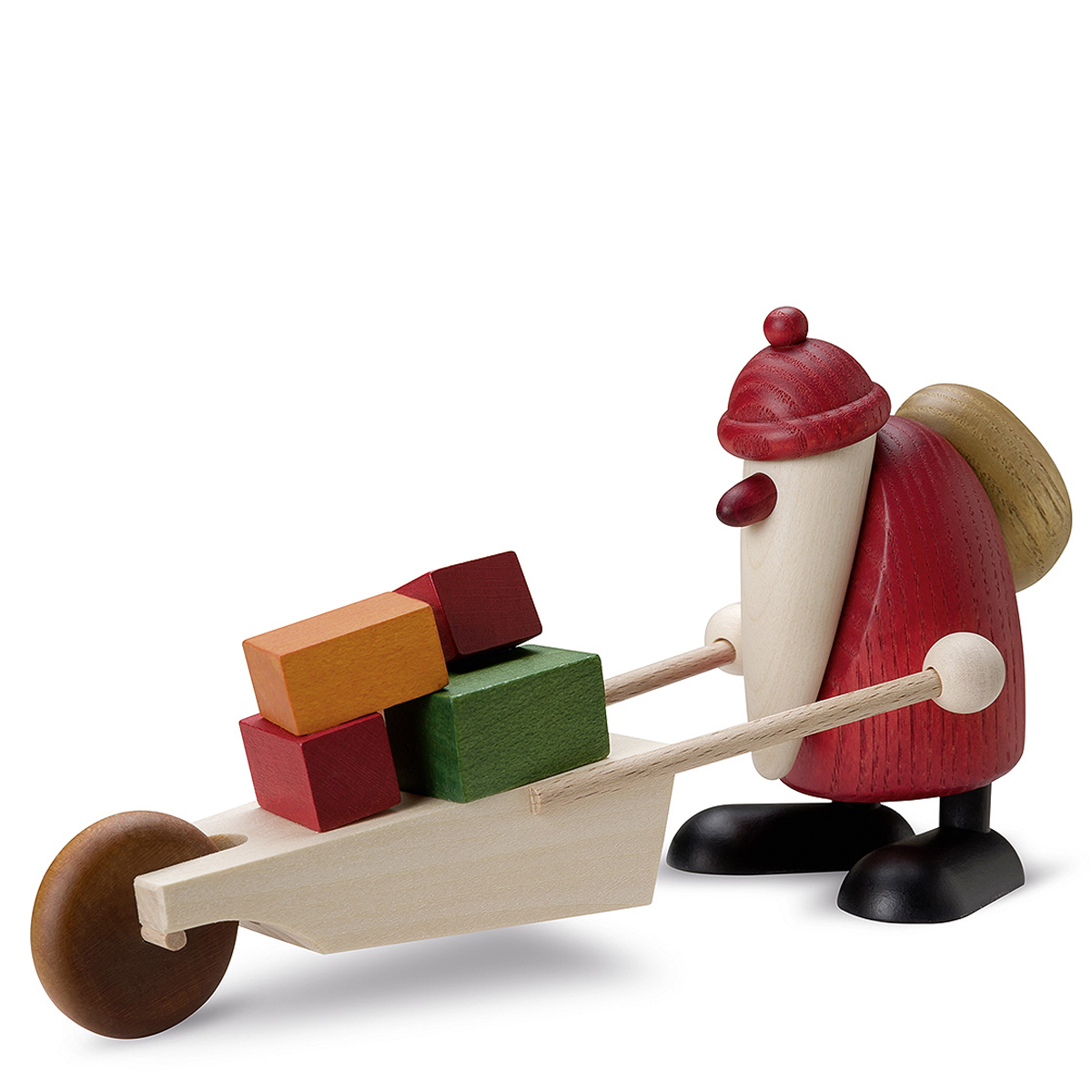 Weihnachtsmann mit Schubkarre und Geschenken, klein