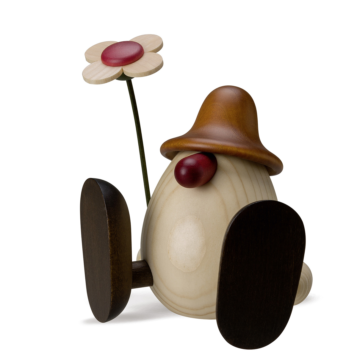 Eierkopf Erwin mit Blume sitzend, braun