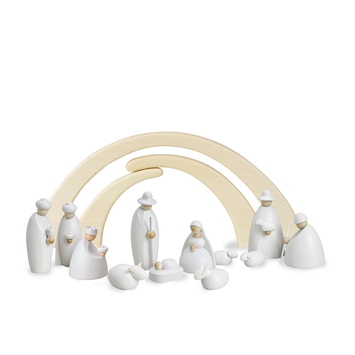 12 Krippenfiguren mit Stall als Set, klein, weiß
