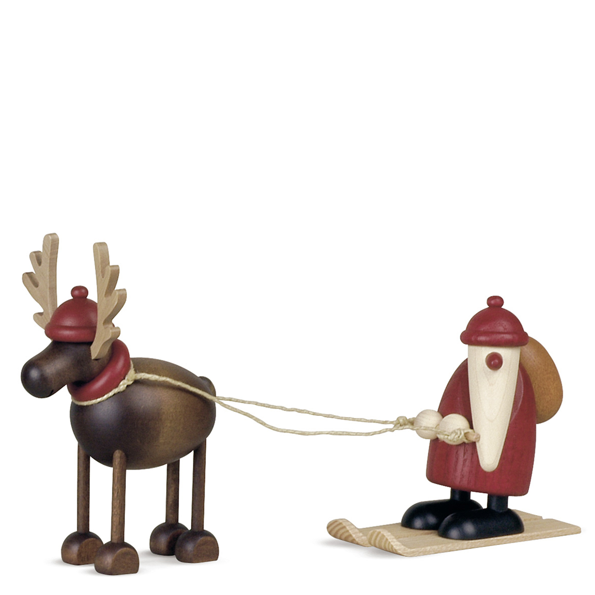 Rentier Rudolf mit Weihnachtsmann auf Ski, klein