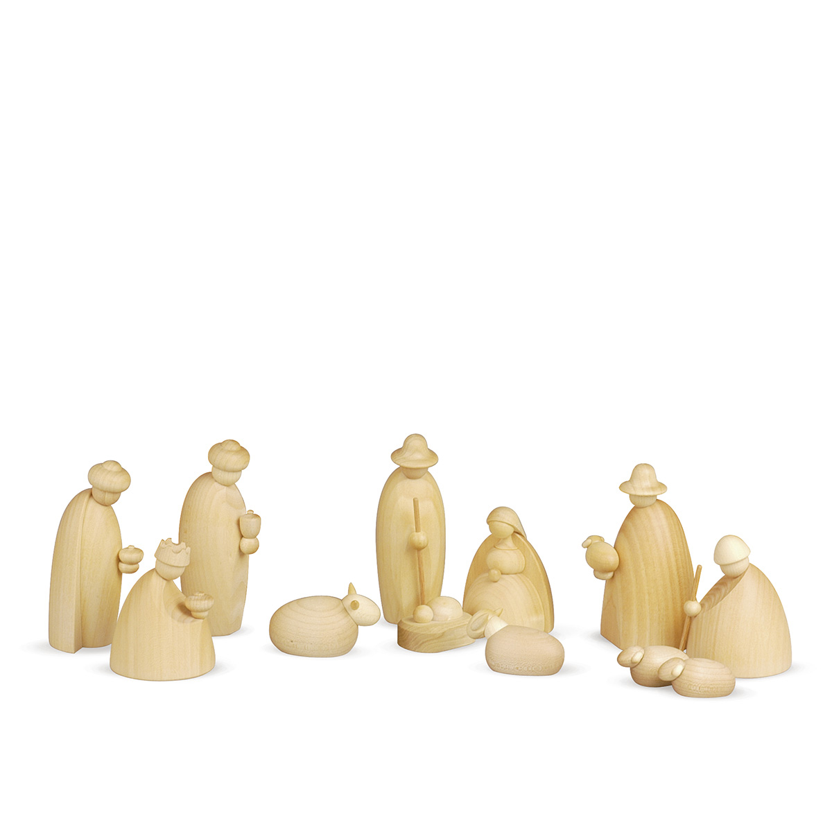Krippenfiguren, 12-teilig, klein, natur