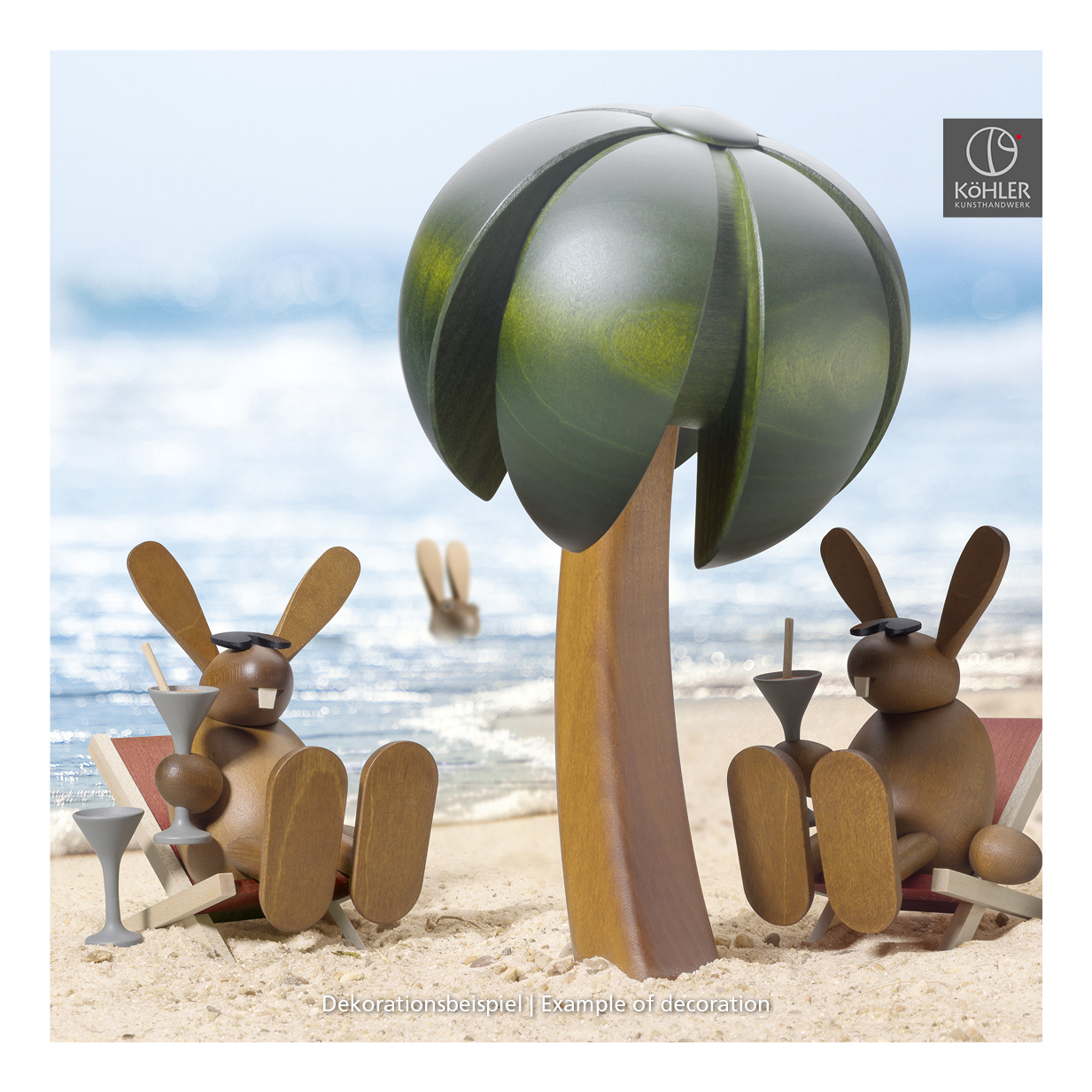 Easter bunny with carrot juice on the sun lounger
