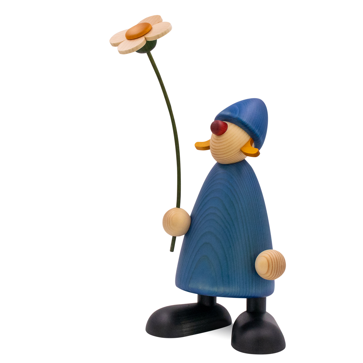 Gratulantin Susi stehend mit Blume, groß, blau