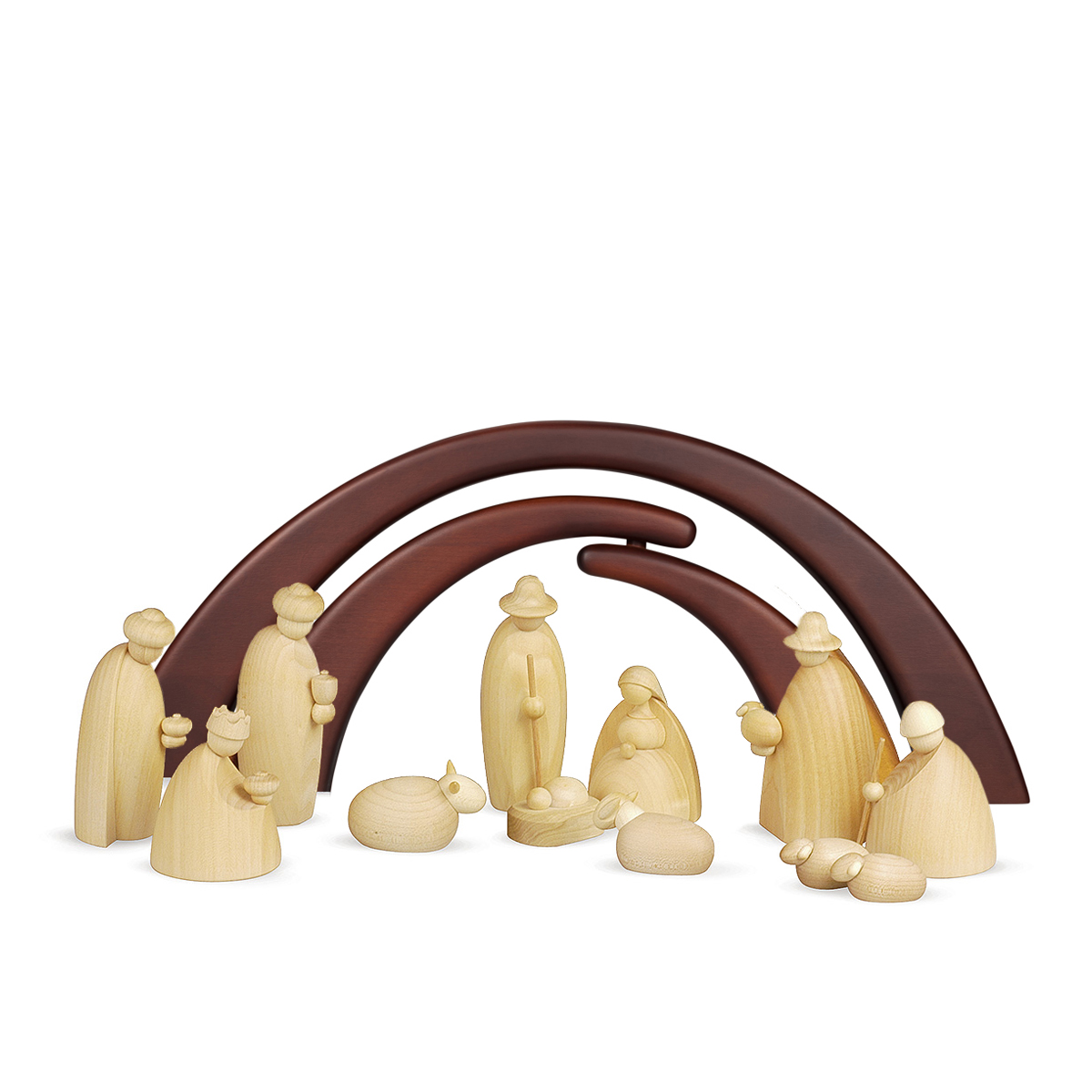 12 Krippenfiguren mit Stall als Set, klein, natur