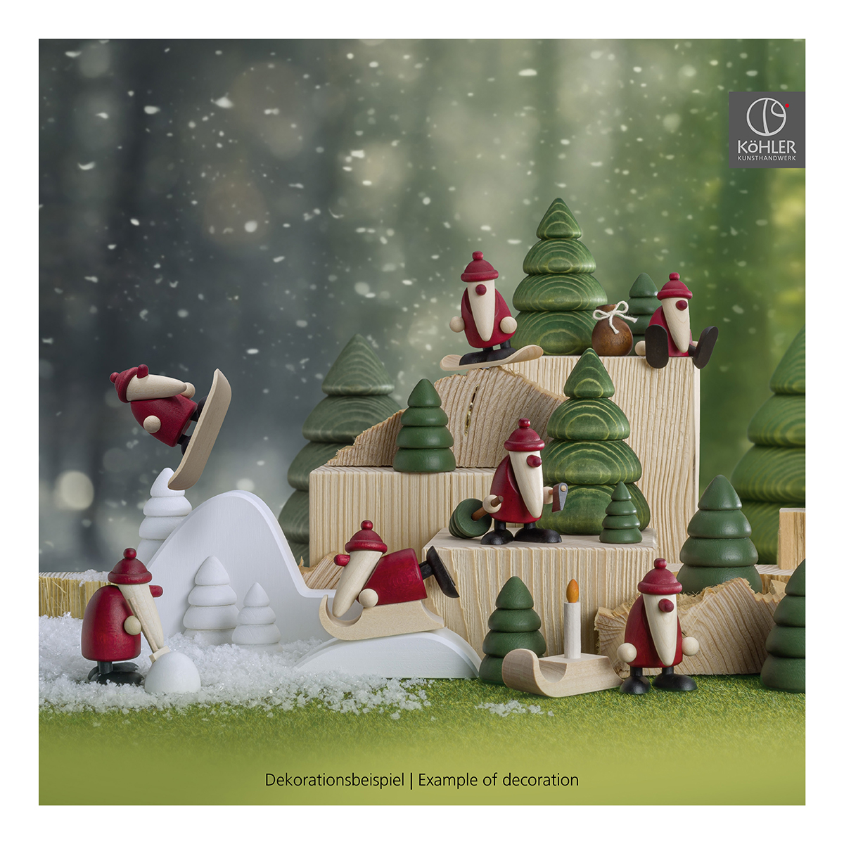 Miniaturset 4 | Weihnachtsmann mit Schneeschippe und zwei Winterbäumen