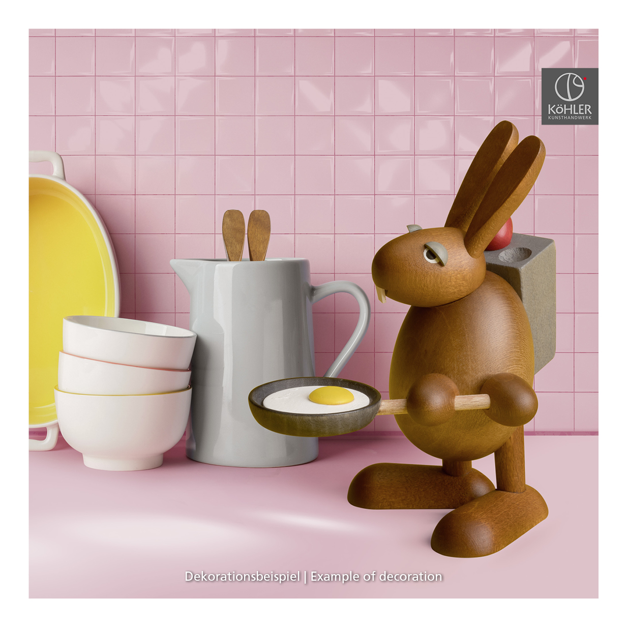 Osterhase mit Pfanne und Spiegelei