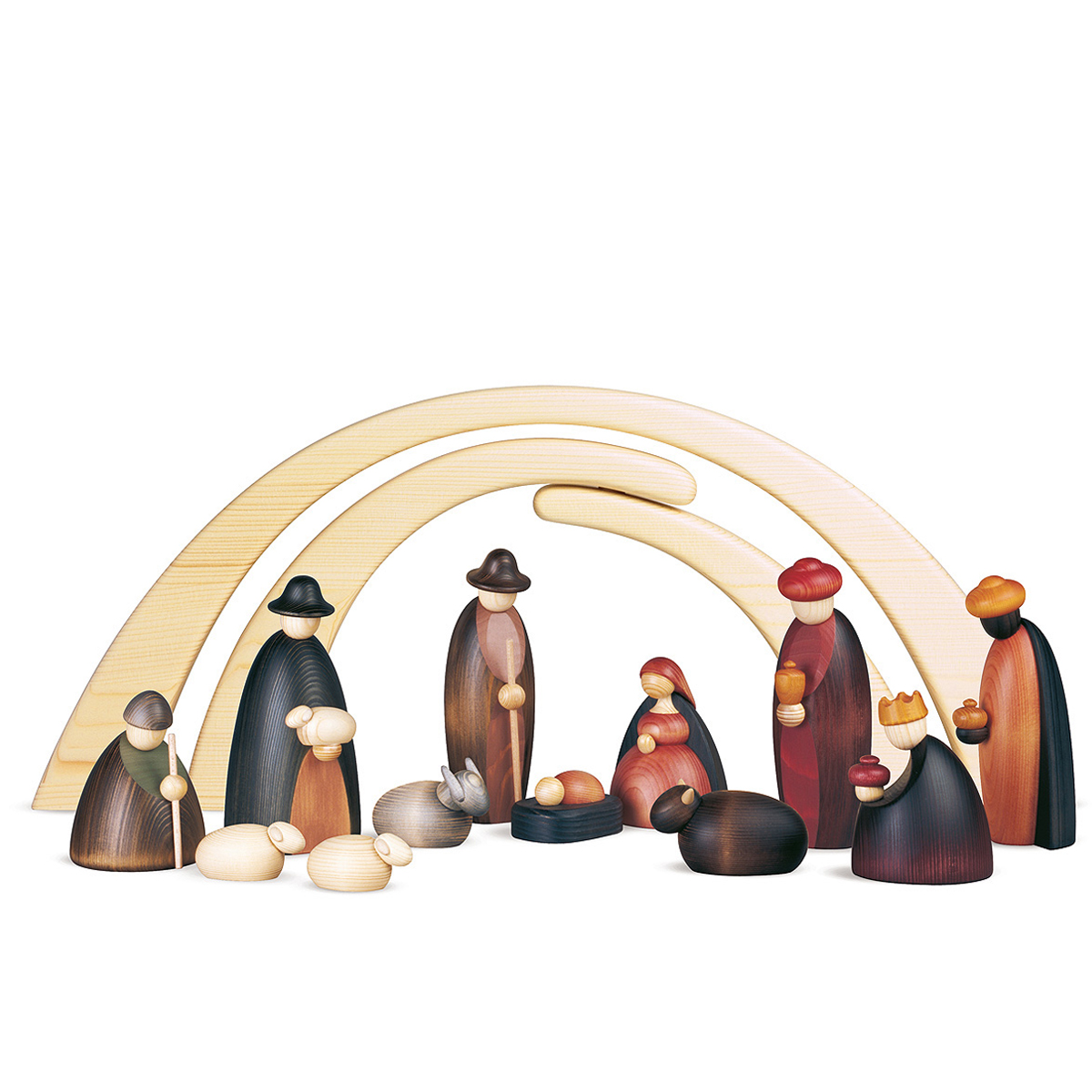 12 Krippenfiguren mit Stall als Set, groß, farbig
