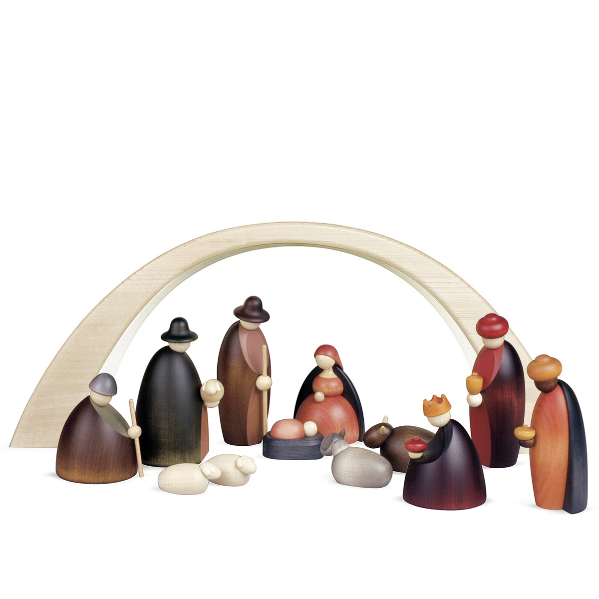 12 Krippenfiguren mit LED-LichtBogen als Set, klein, farbig