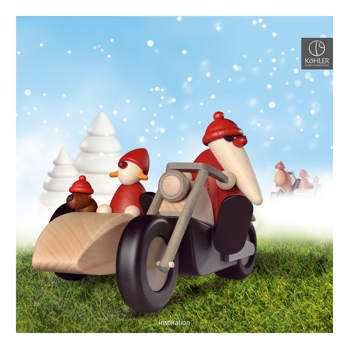 Familienausflug auf Motorrad, weihnachtlich