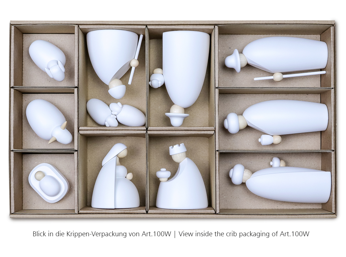 12 Krippenfiguren mit Stall als Set, klein, weiß