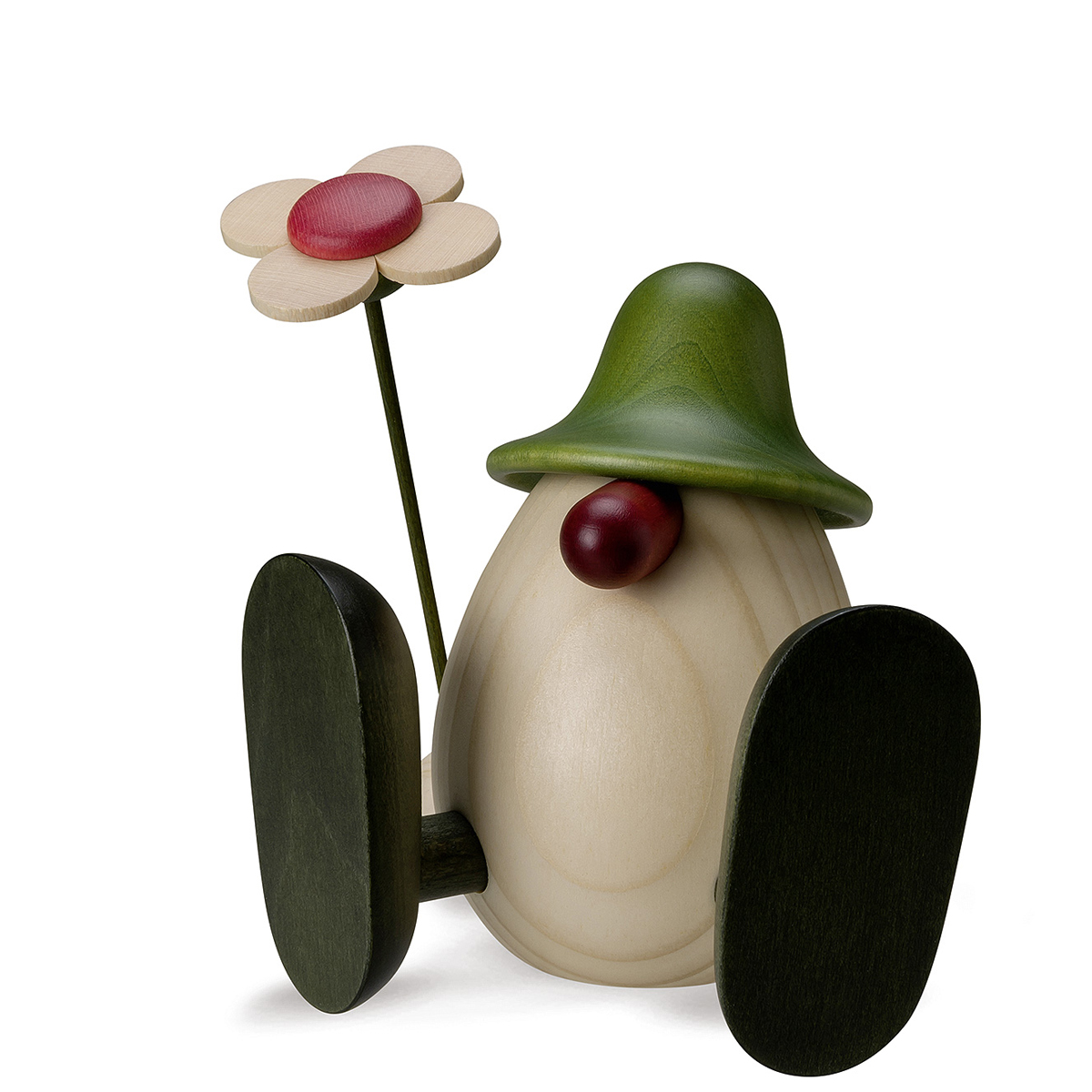 Eierkopf Erwin mit Blume sitzend, grün
