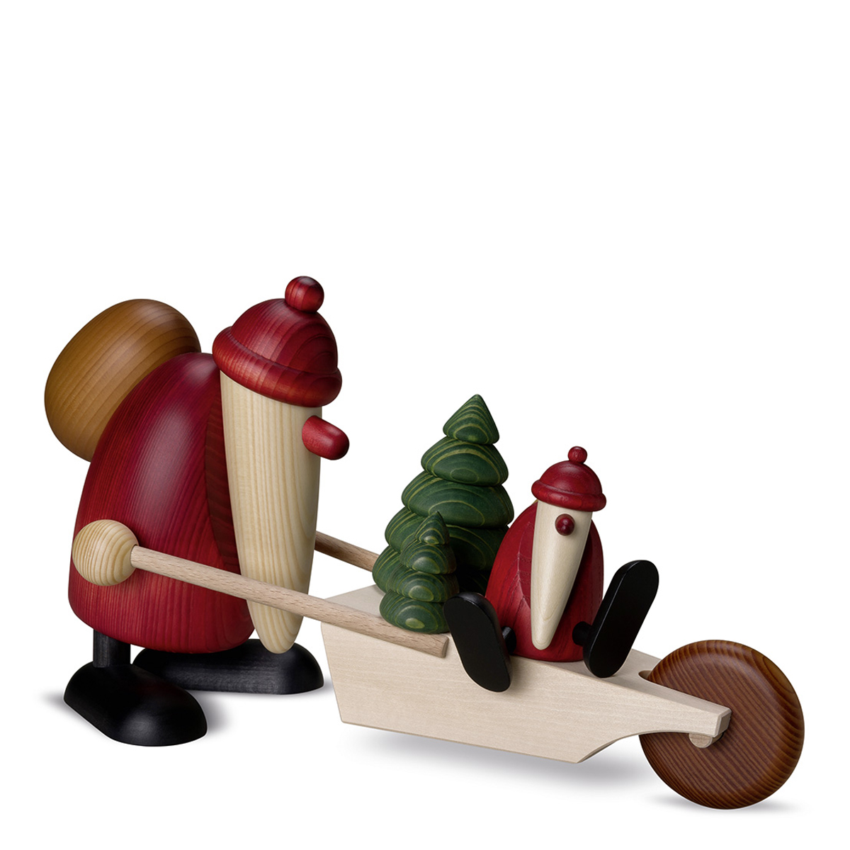 Weihnachtsmann mit Schubkarre und Kind, groß
