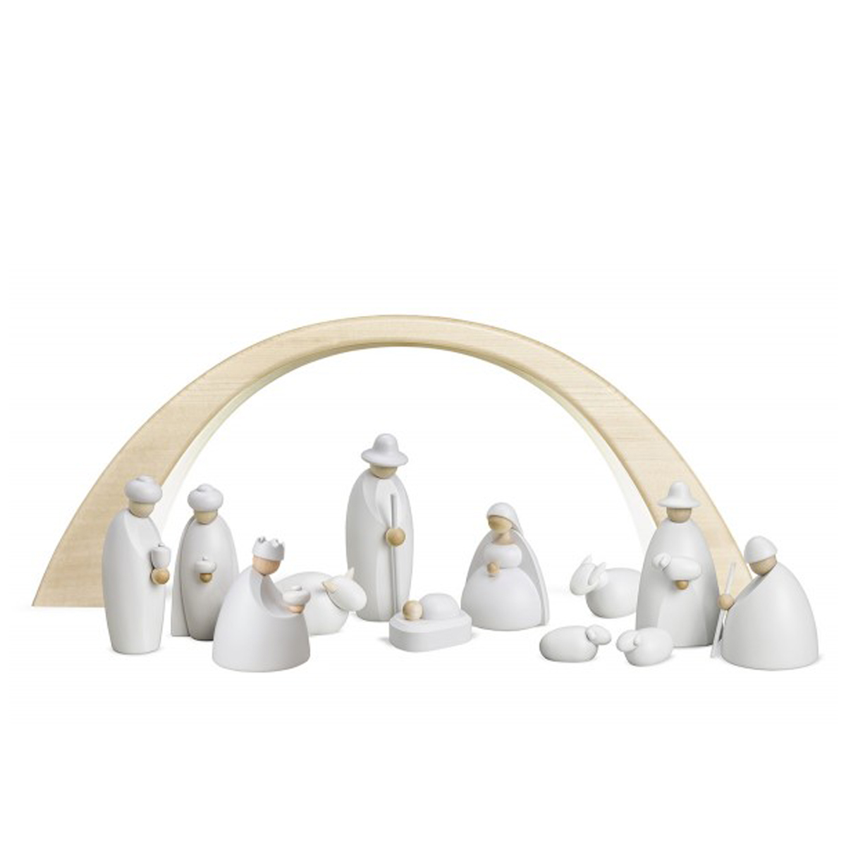 12 Krippenfiguren mit LED-LichtBogen als Set, klein, weiß