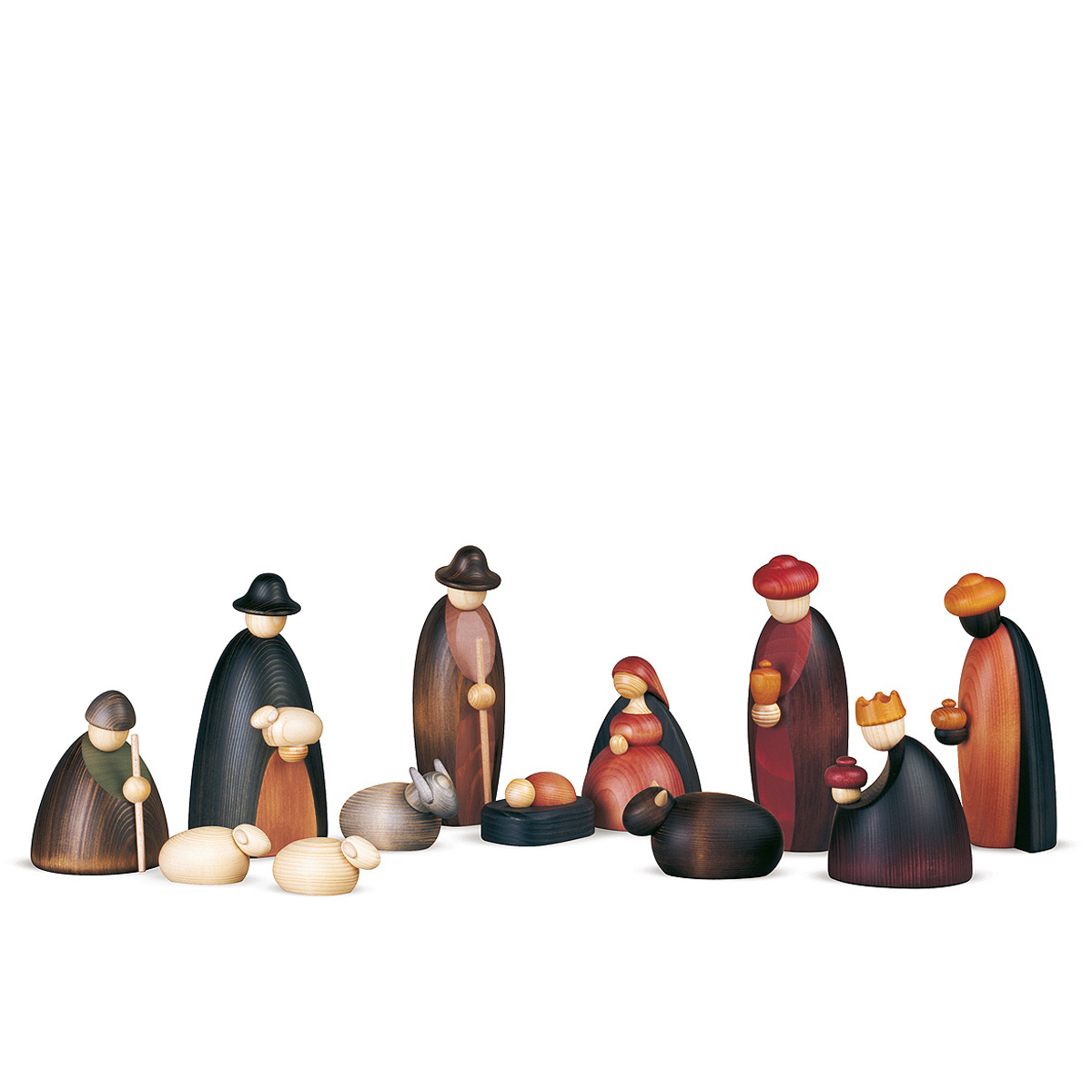 Krippenfiguren, 12-teilig, groß, farbig
