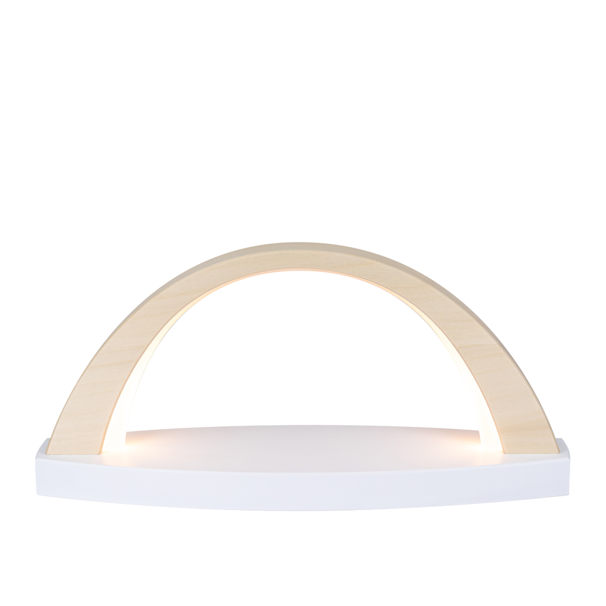 LED LichtBogen klein, Lindenholz natur, Sockel weiß