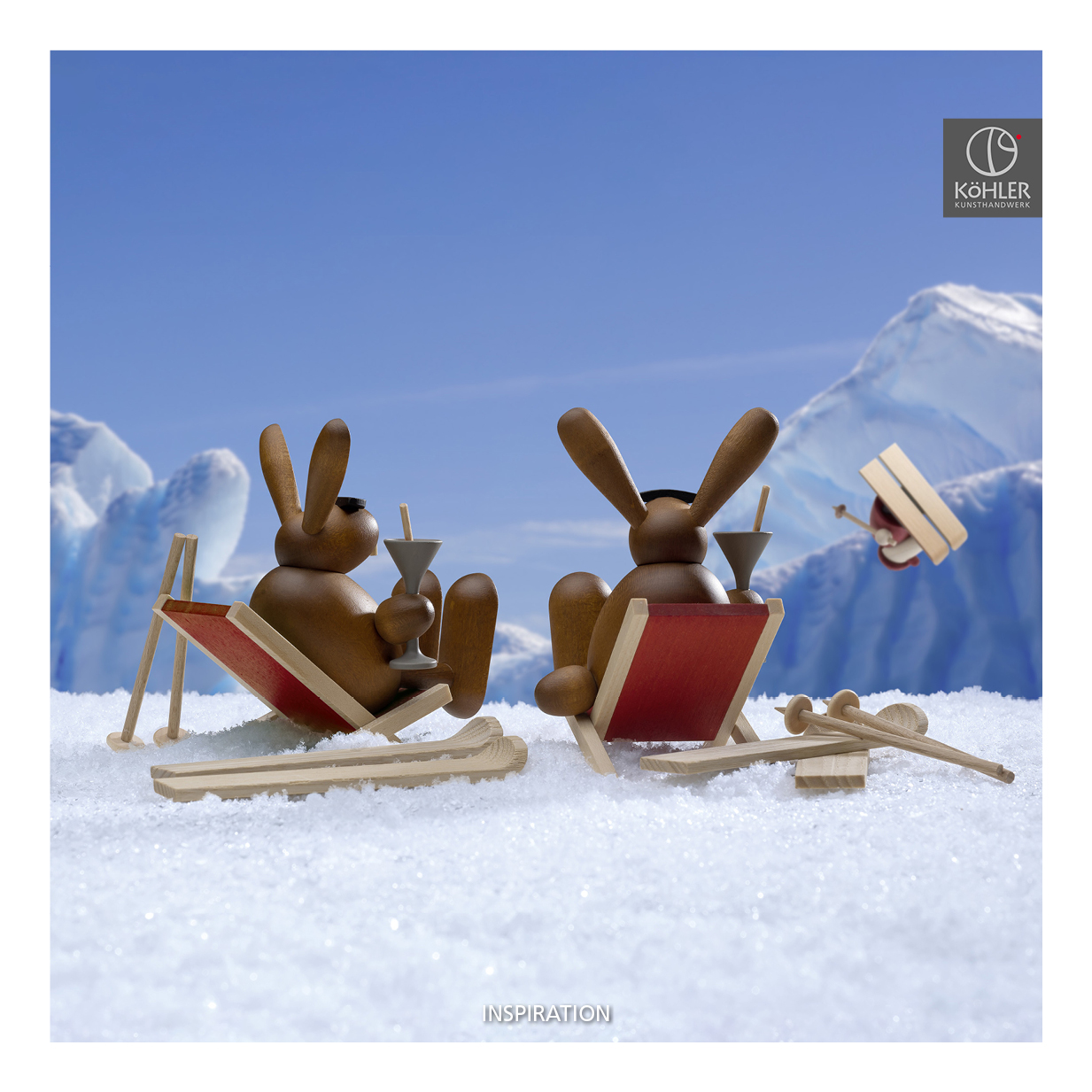 Easter bunny with carrot juice on the sun lounger