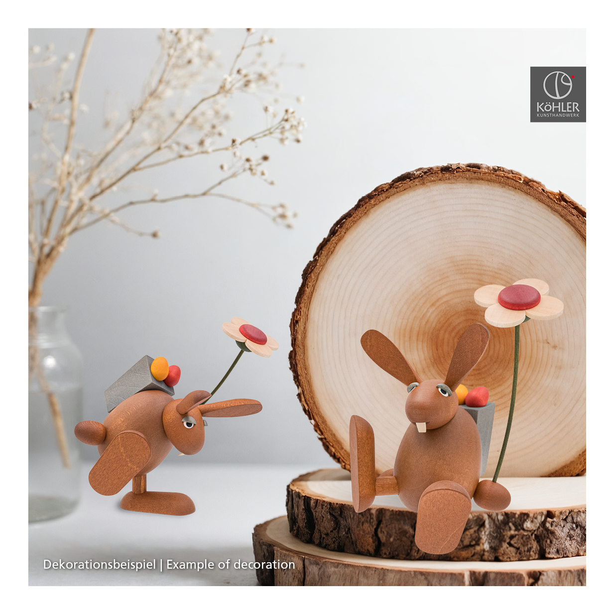 Easter bunny with flower sitting on edge / dancing